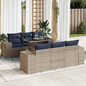 Trädgårdssoffset med dynor 7 delar grå konstrotting akaciaträ