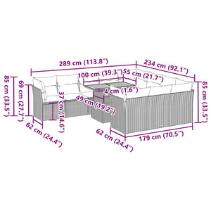 Loungegrupp för trädgården med dynor 11 delar grå konstrotting