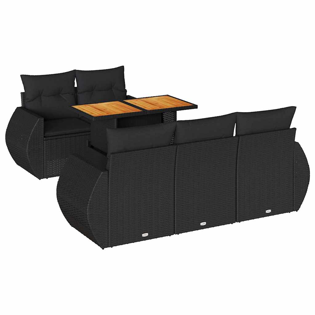 Loungegrupp med dynor 6 delar svart konstrotting