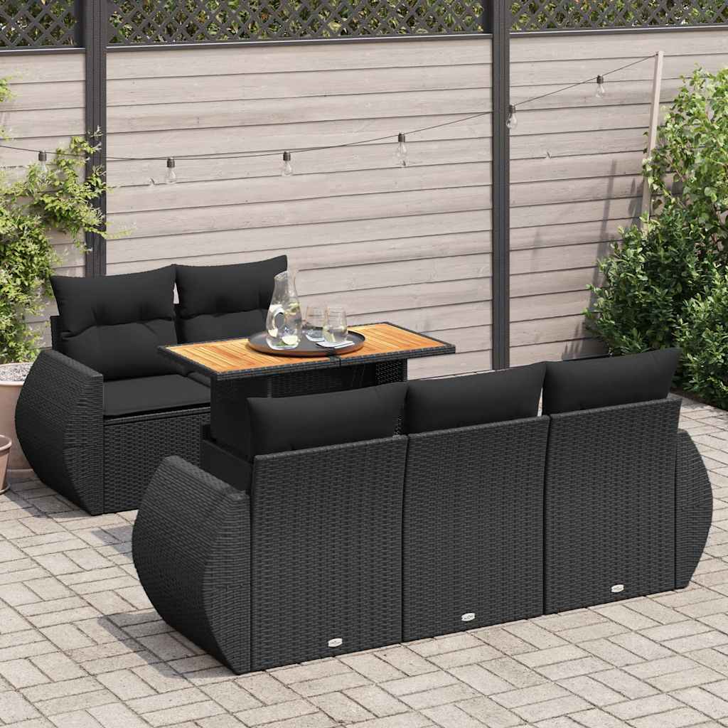 Loungegrupp med dynor 6 delar svart konstrotting