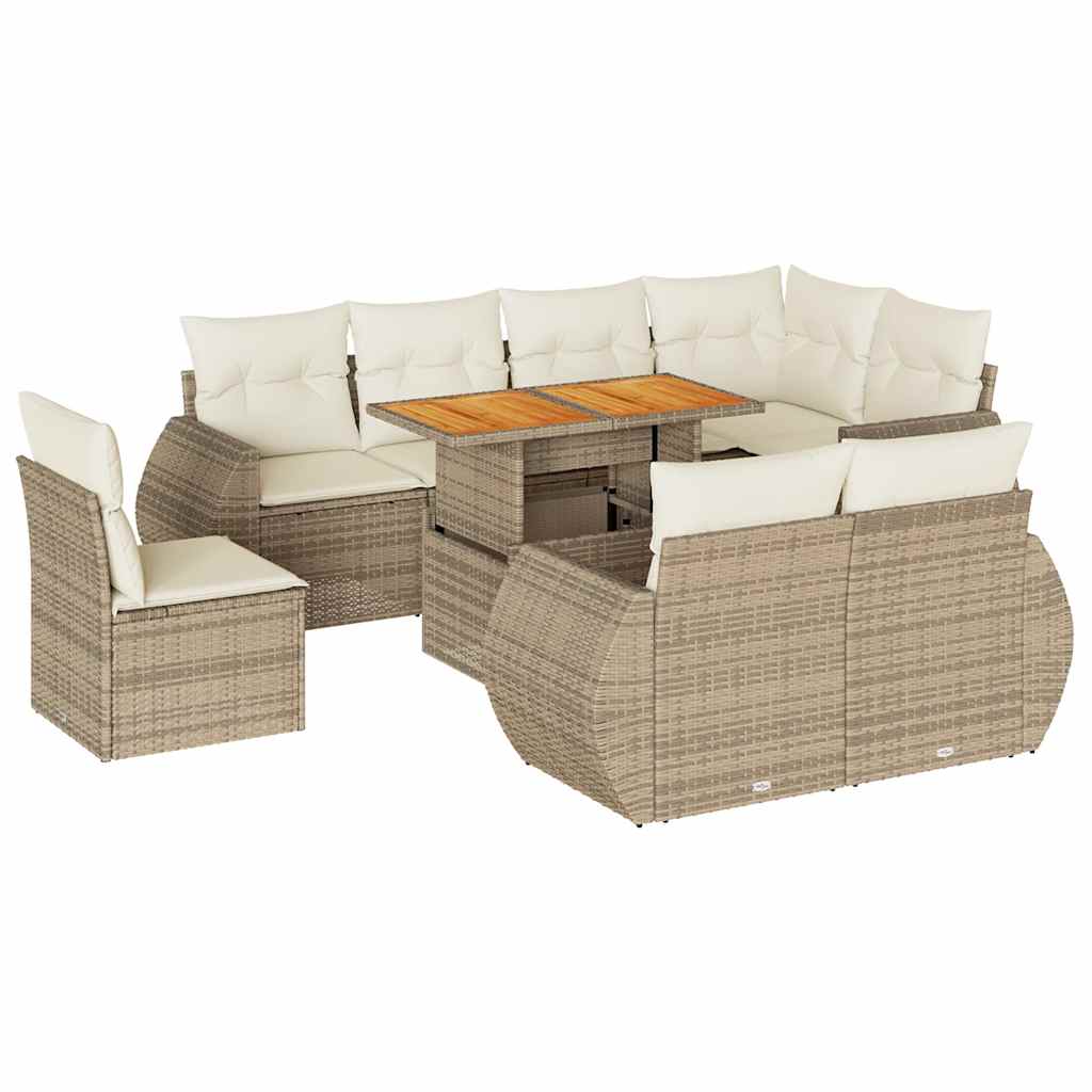 Soffgrupp för trädgården med dynor 9 delar beige konstrotting