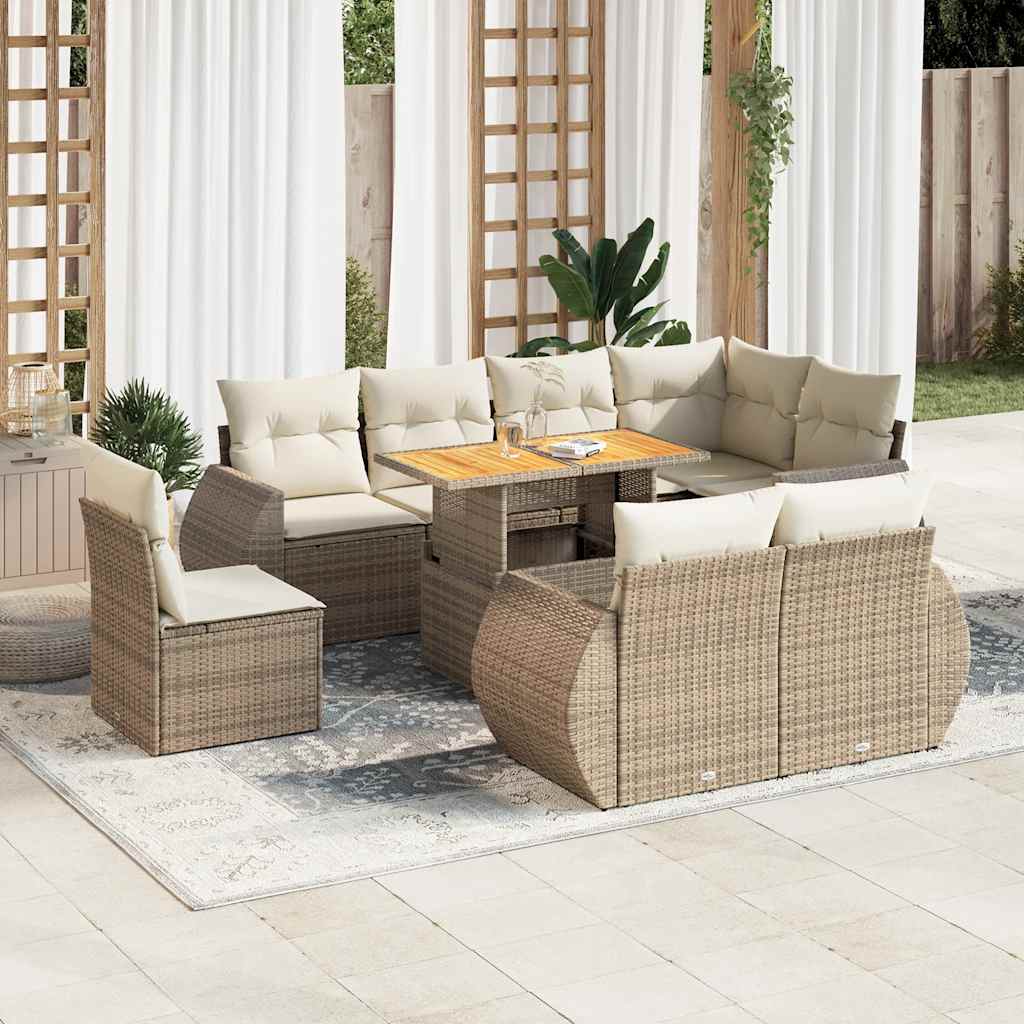 Soffgrupp för trädgården med dynor 9 delar beige konstrotting