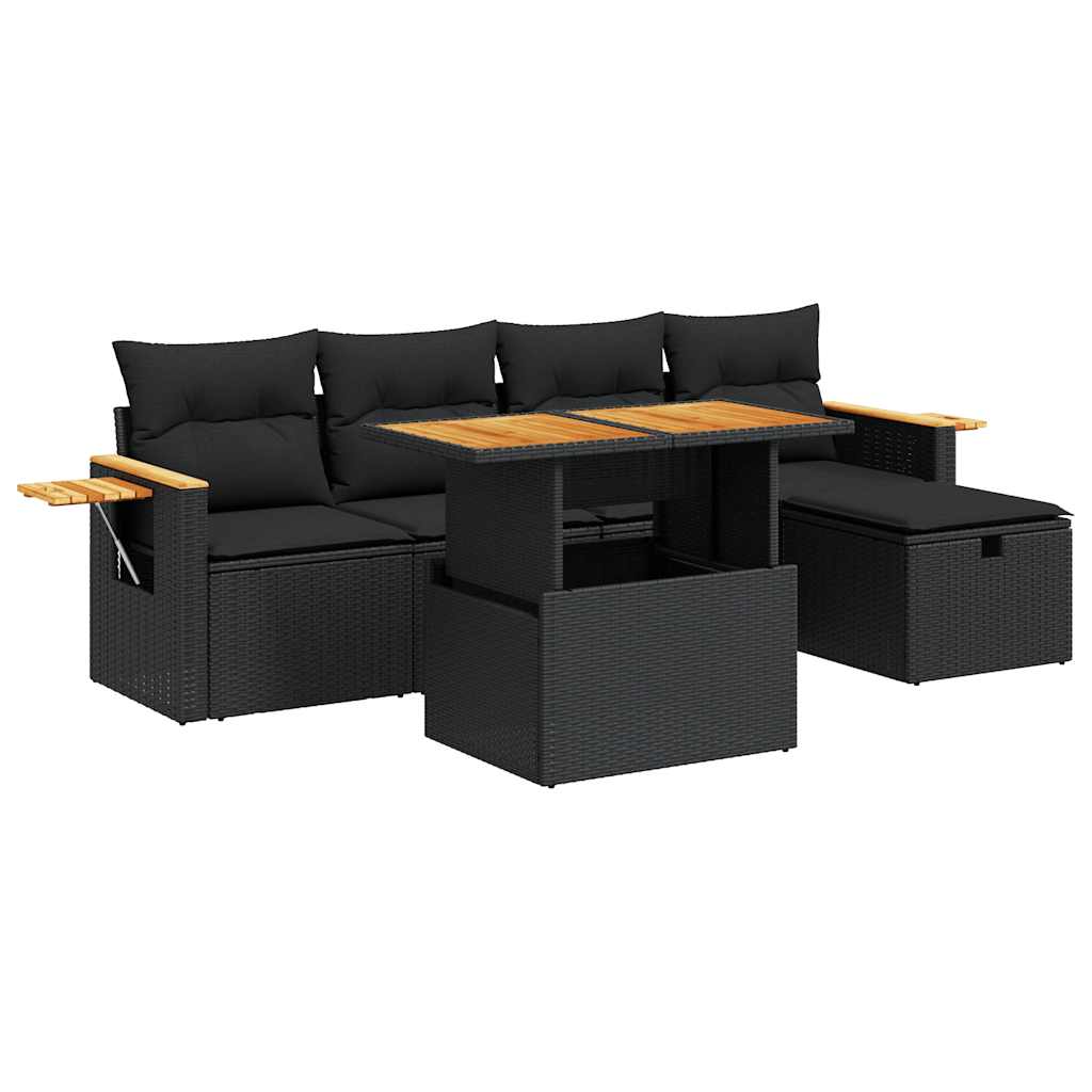 Loungegrupp med dynor 6 delar svart konstrotting