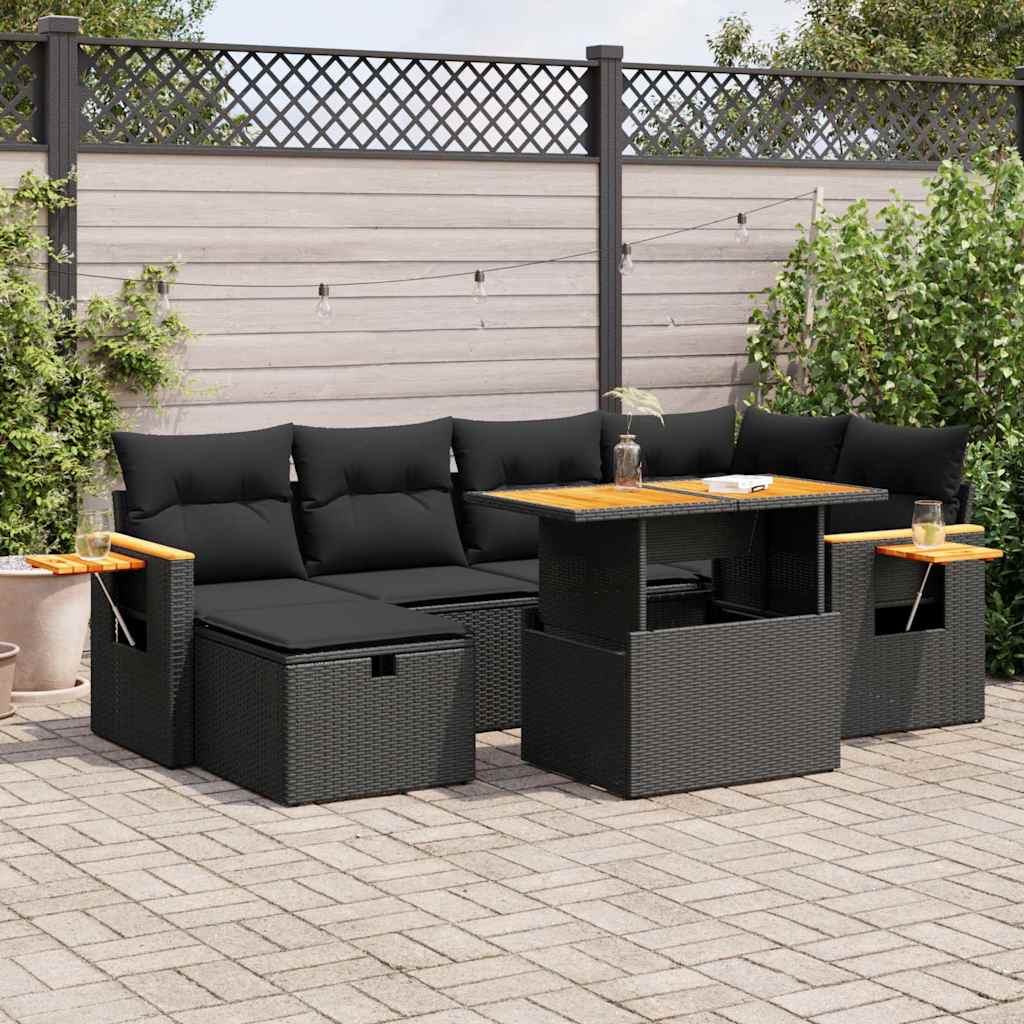 Loungegrupp för trädgården med dynor 8 delar svart konstrotting