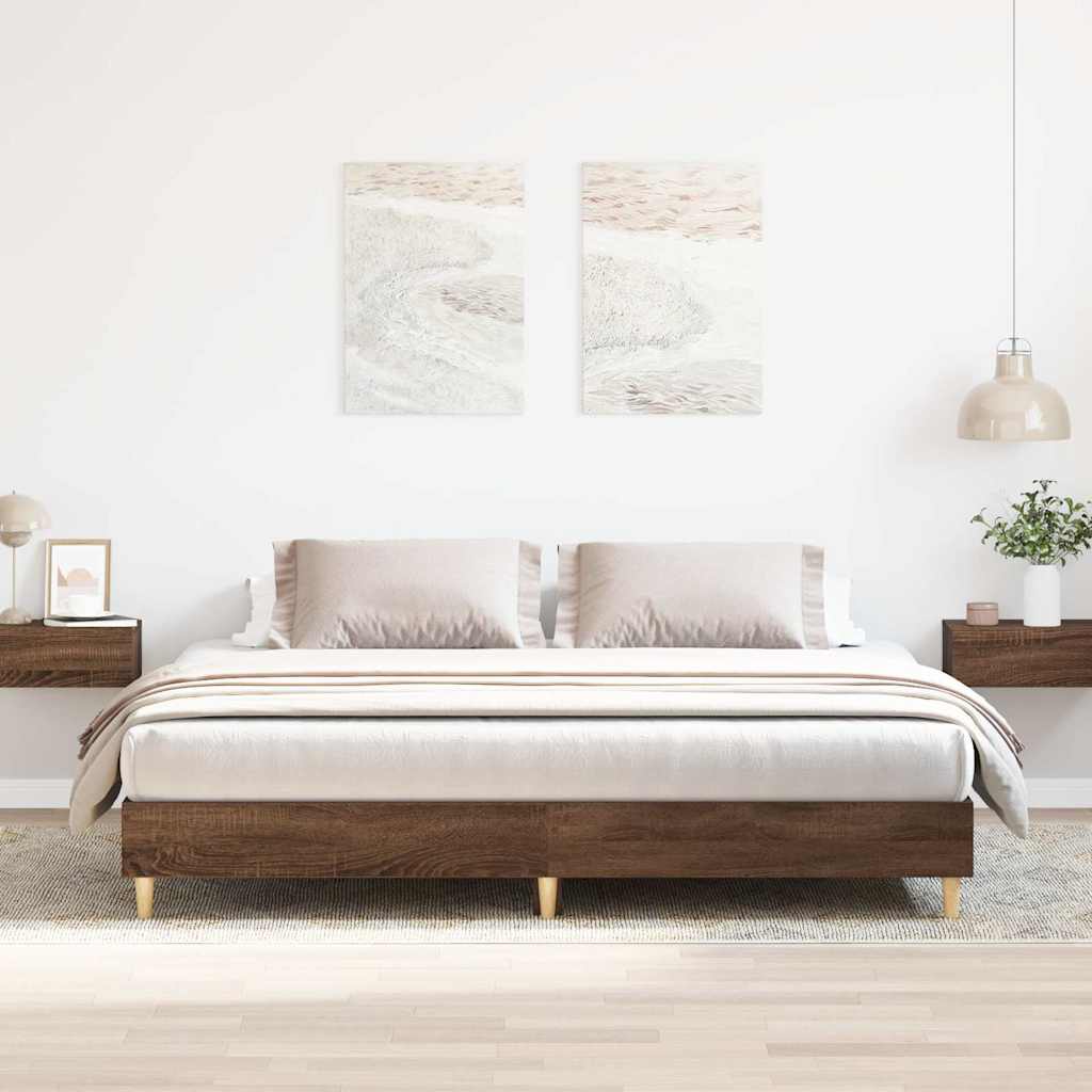 Sängram utan madrass brun ek 200x200 cm konstruerat trä