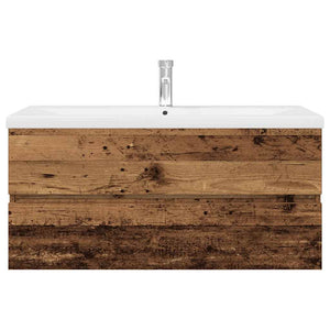 Diskbänksskåp med inbyggt handfat och kran Gammalt trä