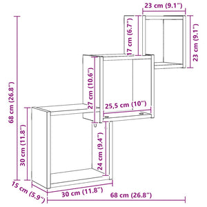 Vägghyllor kub svart ek 68x15x68 cm konstruerat trä