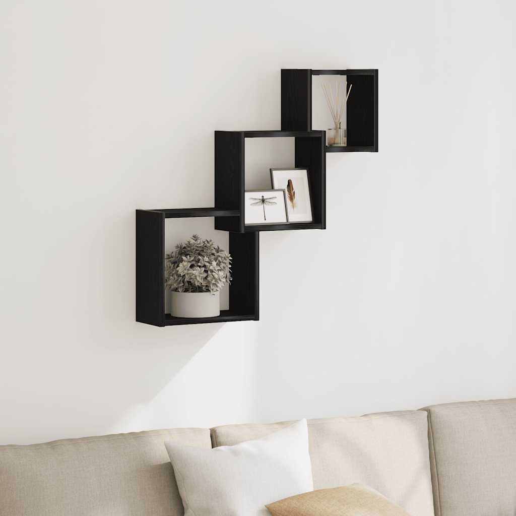 Vägghyllor kub svart ek 68x15x68 cm konstruerat trä