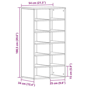 Skohylla rökfärgad svart ek 54x34x100,5 cm konstruerat trä