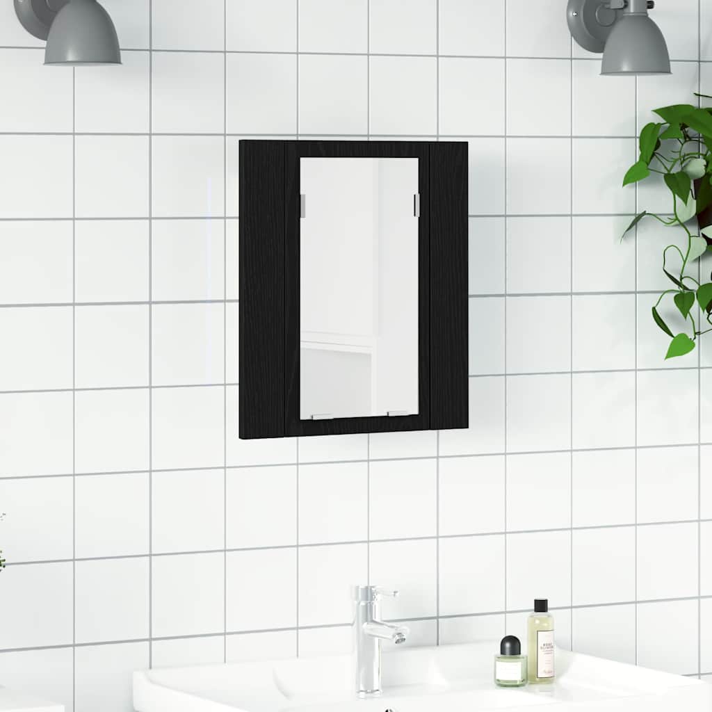LED-spegelskåp för badrum svart ek 40x12x45 cm konstruerat trä