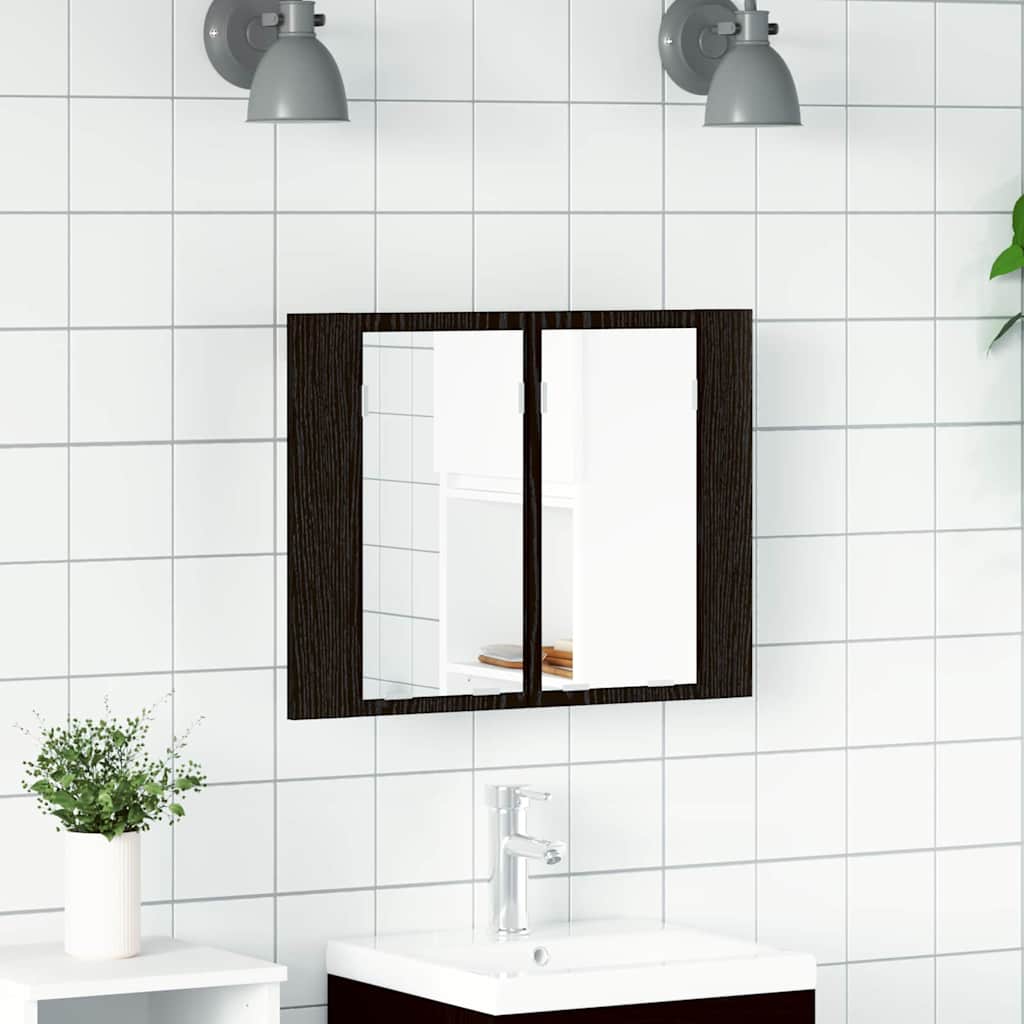 Badrumsspegelskåp Svart Ek 60 x 12 x 45 cm Konstruerat trä