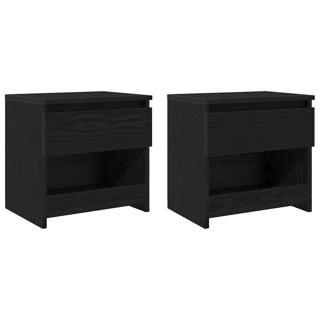 Nattduksbord 2 pcs Svart Ek 40 x 30 x 39 cm Konstruerat trä