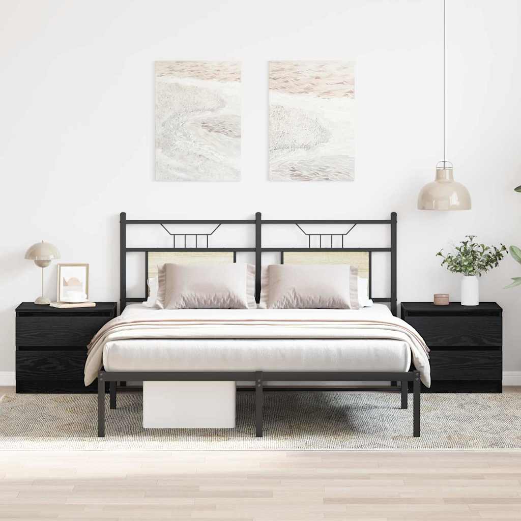 Nattduksbord 2 pcs Svart Ek 50 x 40 x 43,5 cm Konstruerat trä