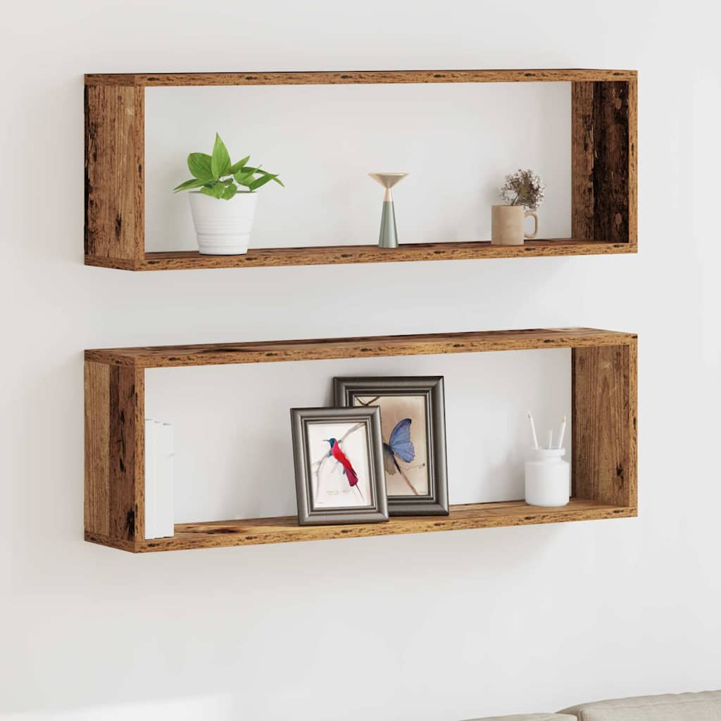 Vägg hyllor 2 st Gammalt trä 80 x 15 x 26 cm Konstruerat trä