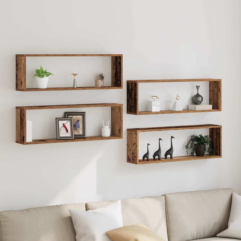Vägg hyllor 4 st Gammalt trä 80 x 15 x 26 cm Konstruerat trä