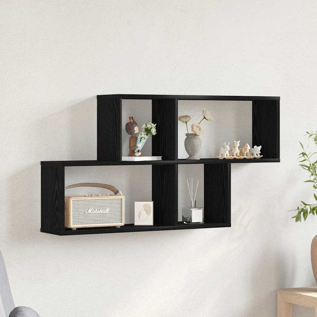 Vägg hylla Väggmonterat Svart Ek 76 x 15 x 53 cm