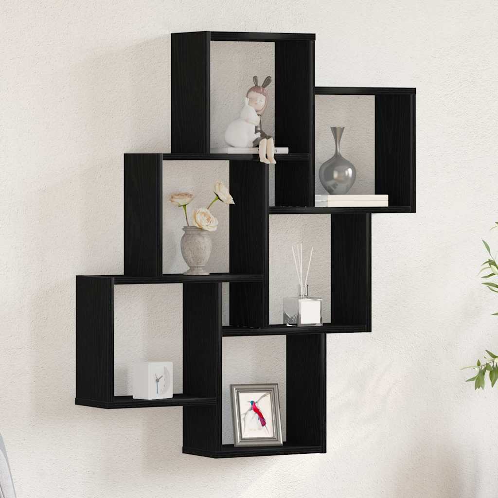 Vägg hylla Väggmonterat Svart Ek 78 x 15 x 93 cm