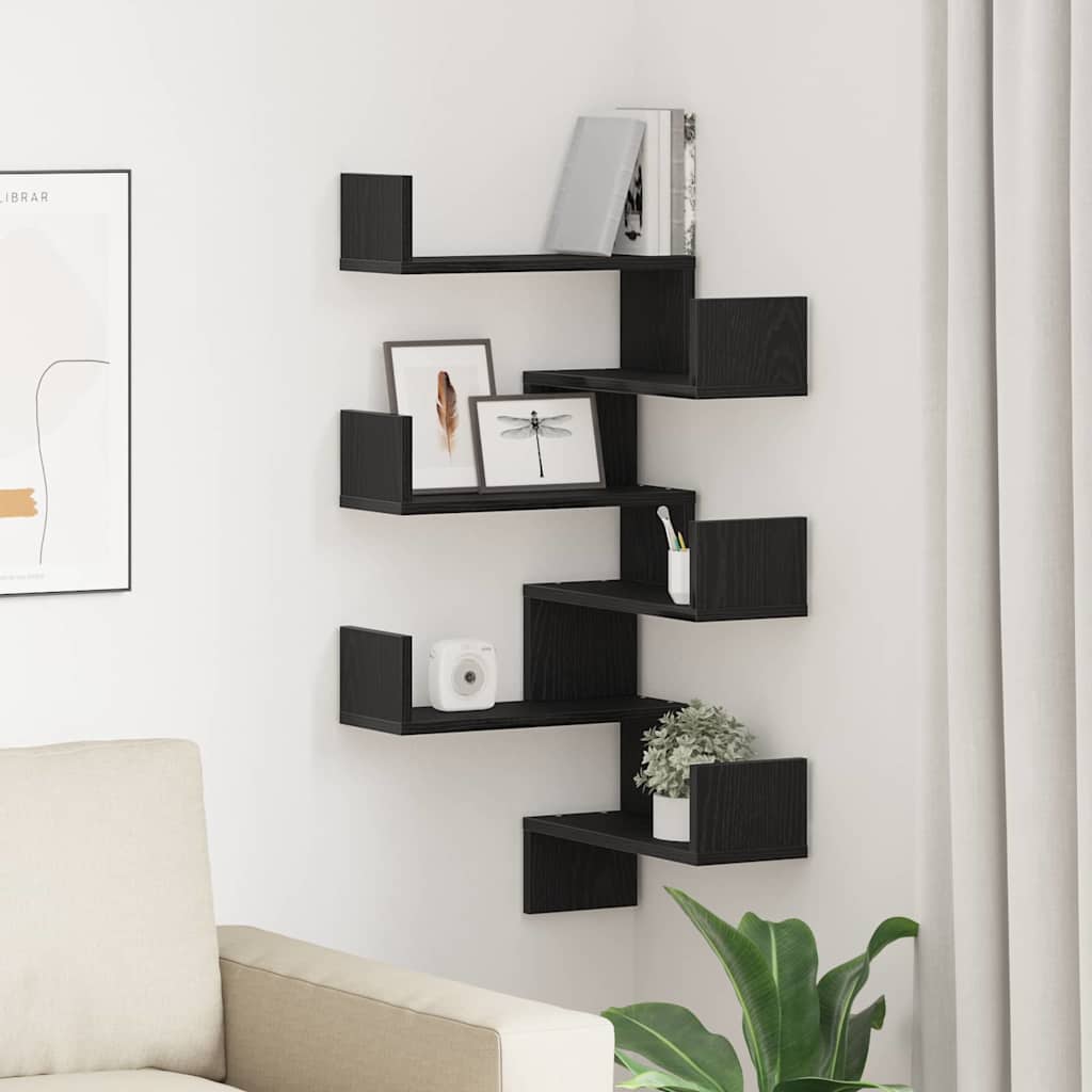 Vägg hylla 2 st Svart Ek 40 x 40 x 49,5 cm Konstruerat trä