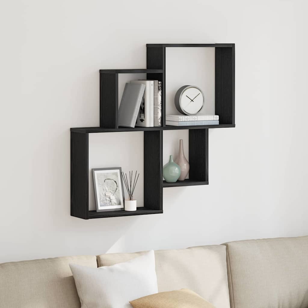 Vägg hylla Väggmonterat Svart Ek 80 x 15 x 78,5 cm