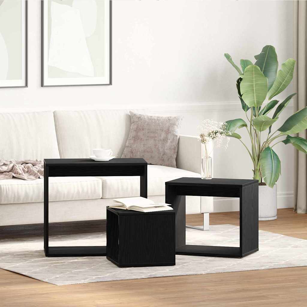 Nestingbord 3 st Svart Ek 55 x 30 x 50 cm Konstruerat trä