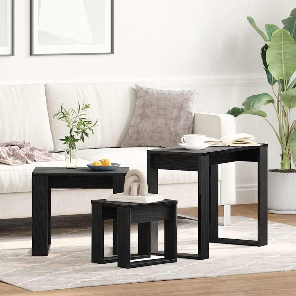 Satsbord 3 st Svart Ek 61 x 28 x 47 cm Konstruerat trä