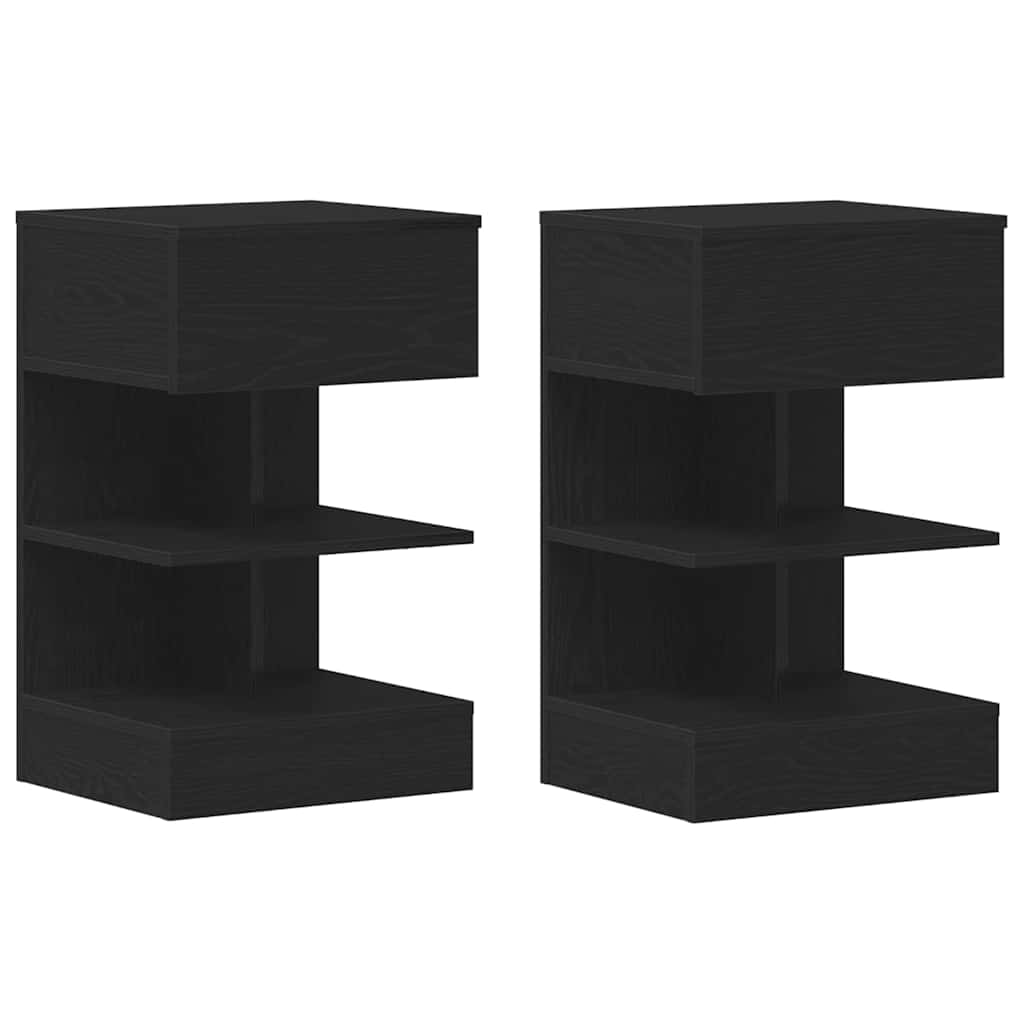 Nattduksbord 2 pcs Svart Ek 40 x 35 x 65 cm Konstruerat trä