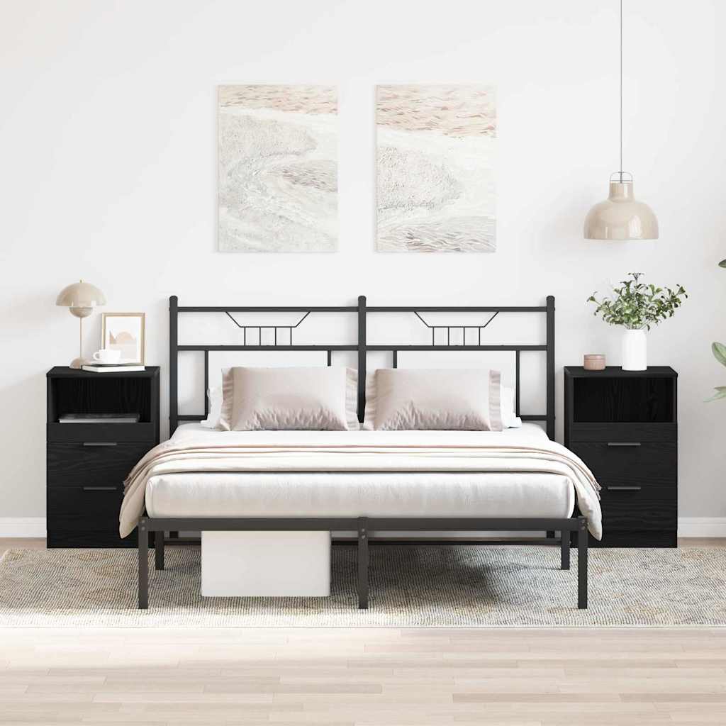 Nattduksbord 2 pcs Svart Ek 40 x 35 x 65 cm Konstruerat trä
