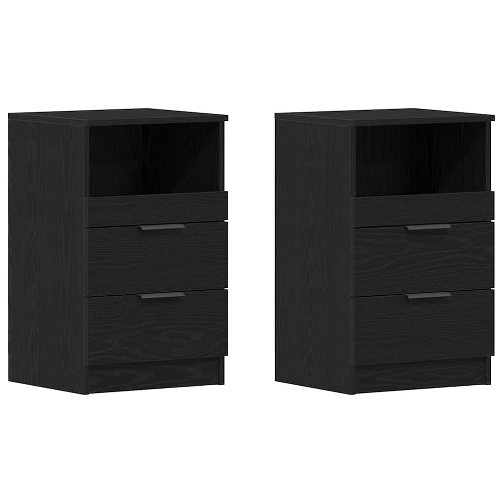 Nattduksbord 2 pcs Svart Ek 40 x 35 x 65 cm Konstruerat trä