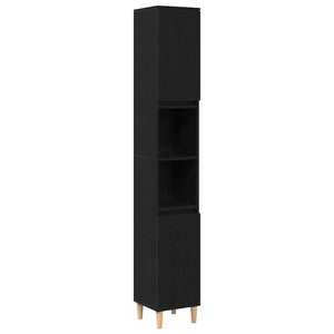 Badrumsskåp med hylla Svart Ek 30 x 30 x 190 cm Konstruerat trä