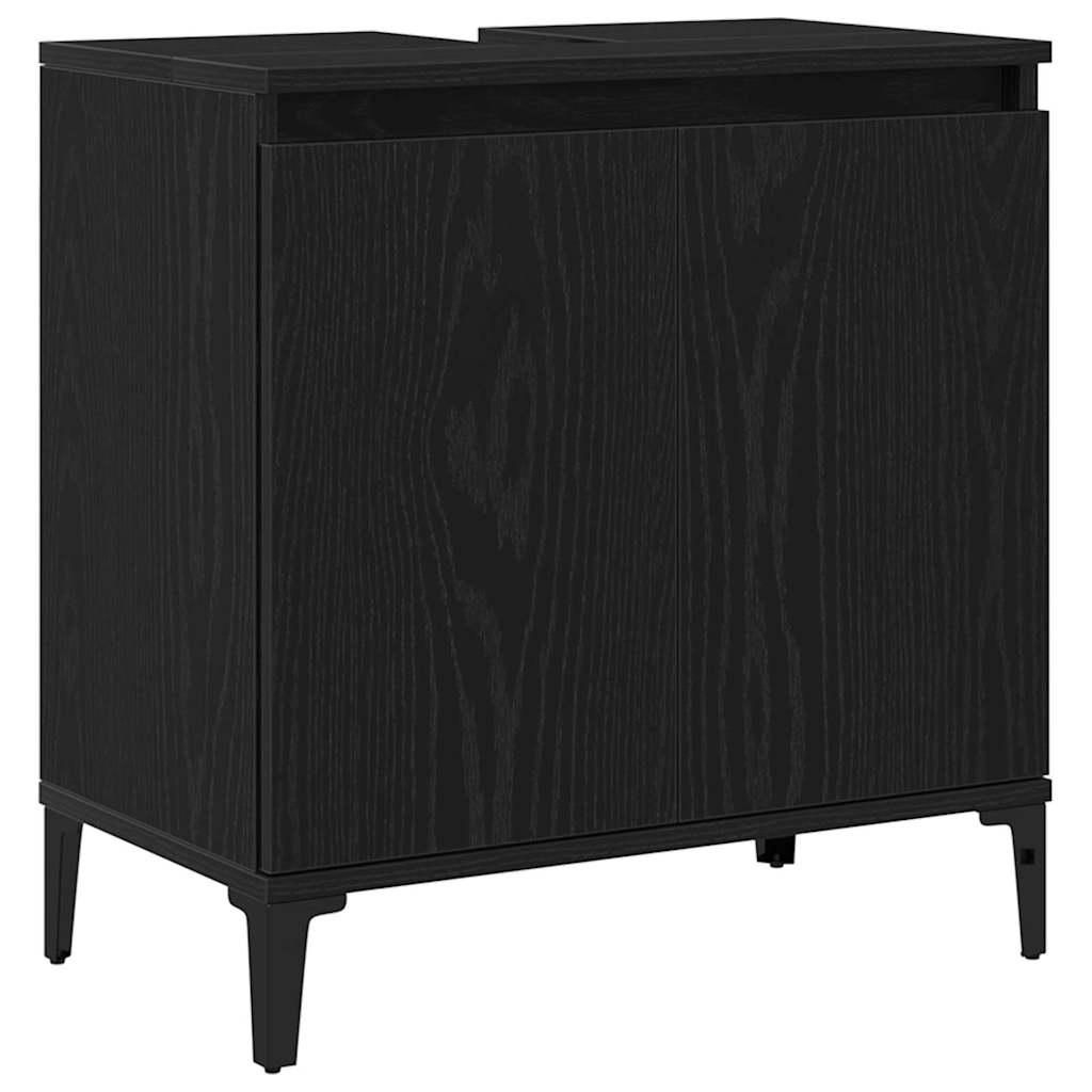 Badrumsskåp med handfat Svart Ek 58 x 33 x 60 cm