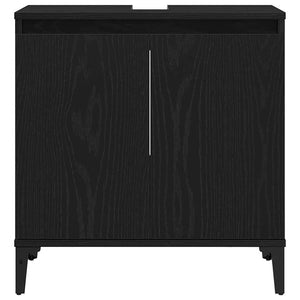 Badrumsskåp med handfat med hylla Svart Ek 58 x 33 x 60 cm