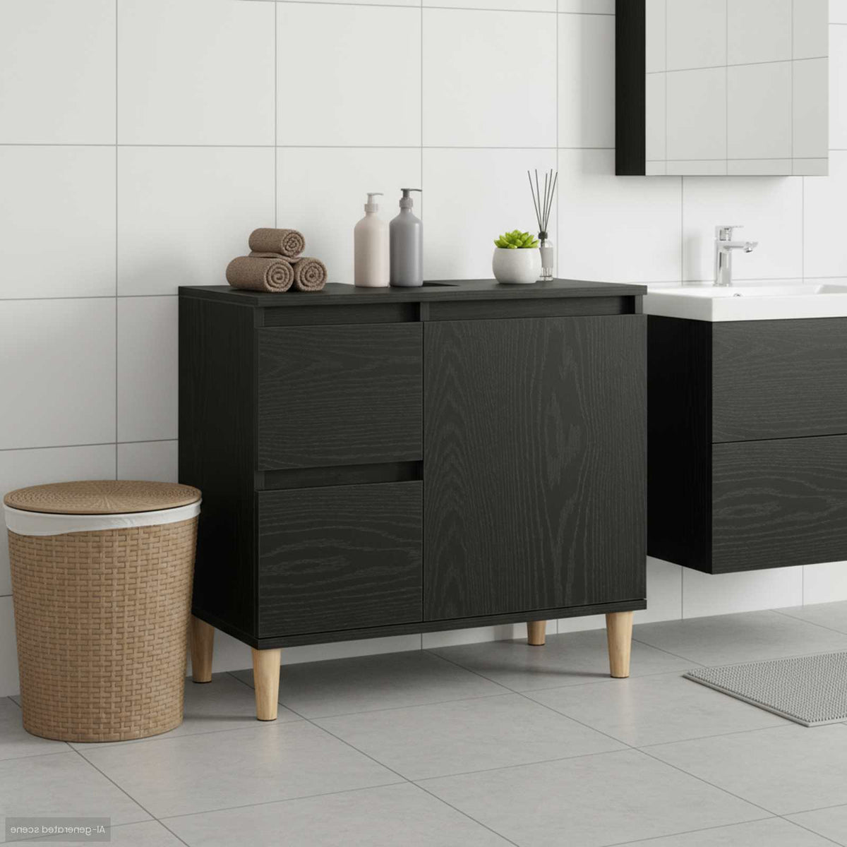 Badrumsskåp Svart Ek 65 x 33 x 60 cm Konstruerat trä