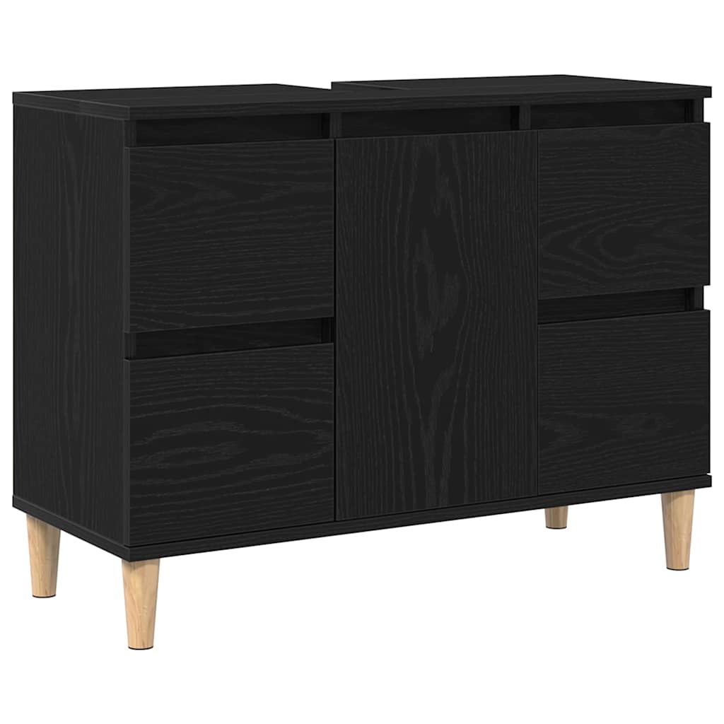 Badrumsskåp med handfat Svart Ek 80 x 33 x 60 cm