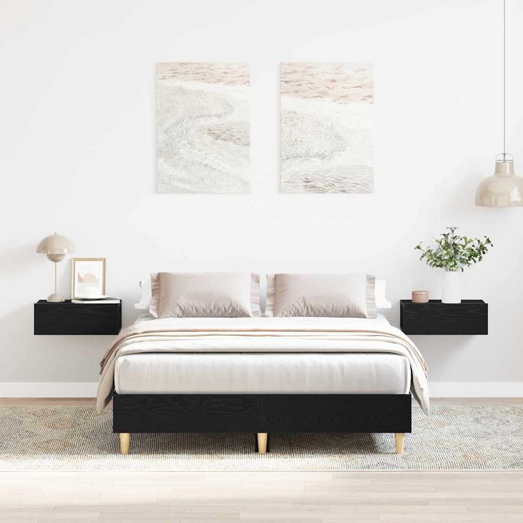 Sängram Svart Ek 193 x 138 x 25 cm Konstruerat trä
