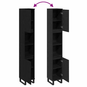 Badrumsskåp med hylla Svart Ek 30 x 30 x 190 cm Konstruerat trä