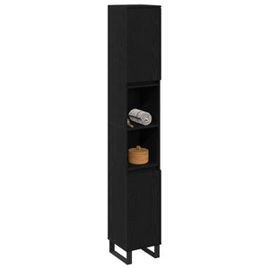 Badrumsskåp med hylla Svart Ek 30 x 30 x 190 cm Konstruerat trä