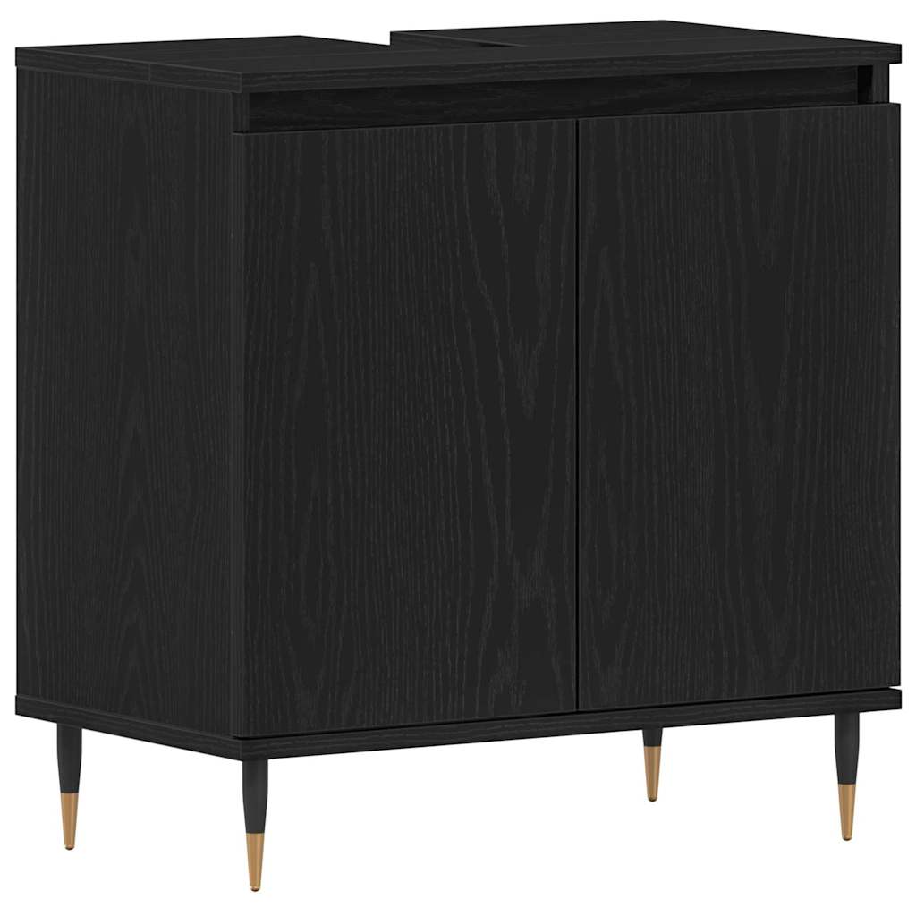Badrumsskåp med handfat Svart Ek 58 x 33 x 60 cm