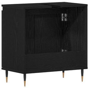 Badrumsskåp med handfat med lagring Svart Ek 58 x 33 x 60 cm