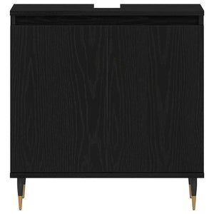 Badrumsskåp med handfat med lagring Svart Ek 58 x 33 x 60 cm