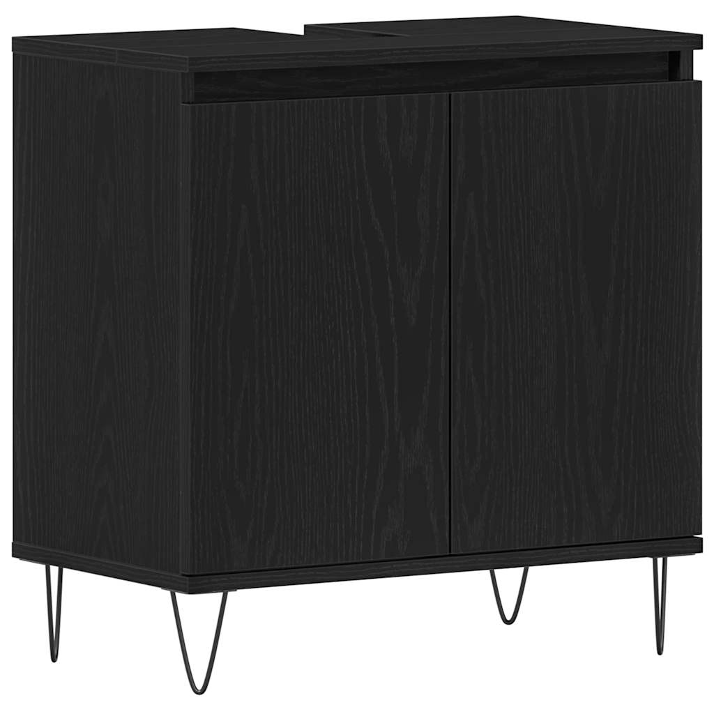 Badrumsskåp med handfat Svart Ek 58 x 33 x 60 cm