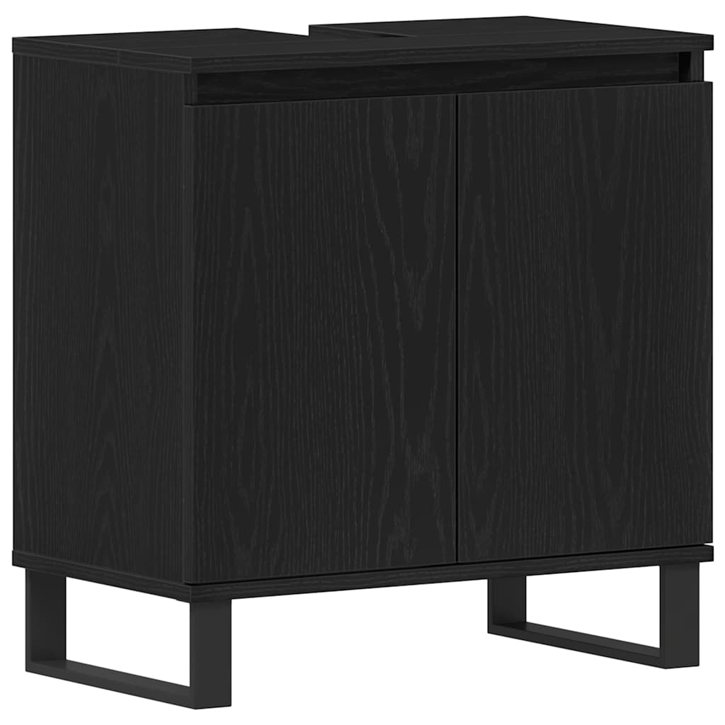 Badrumsskåp med handfat Svart Ek 58 x 33 x 60 cm