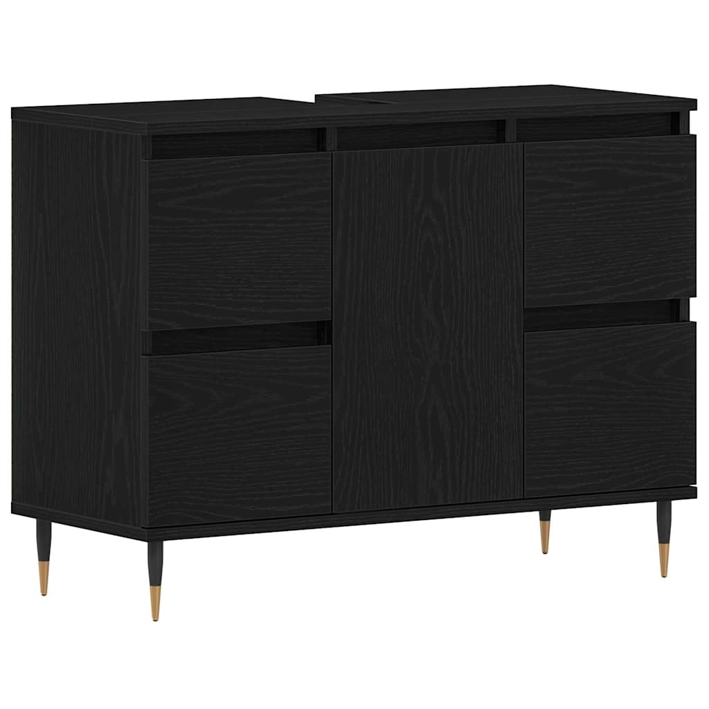 Badrumsskåp med handfat Svart Ek 80 x 33 x 60 cm