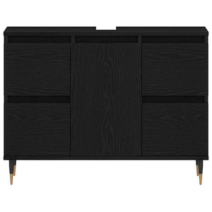 Badrumsskåp med handfat med låda Svart Ek 80 x 33 x 60 cm