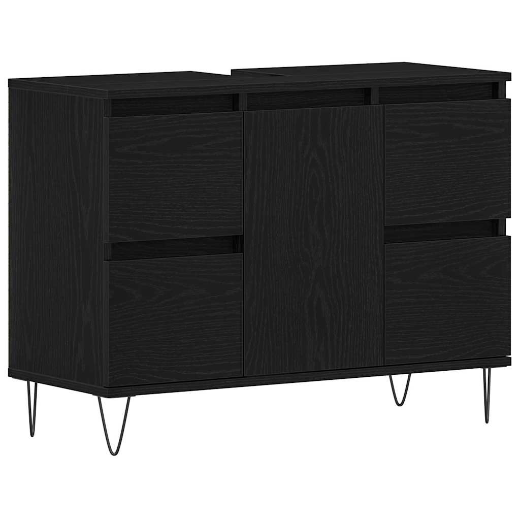 Badrumsskåp med handfat Svart Ek 80 x 33 x 60 cm