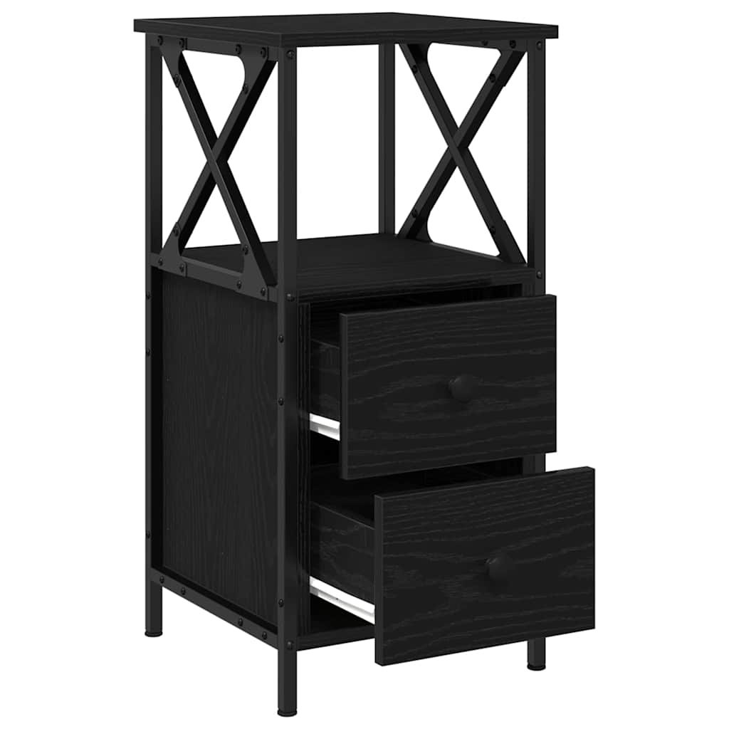 Nattduksbord 2 pcs Svart Ek 34 x 35,5 x 70 cm Konstruerat trä