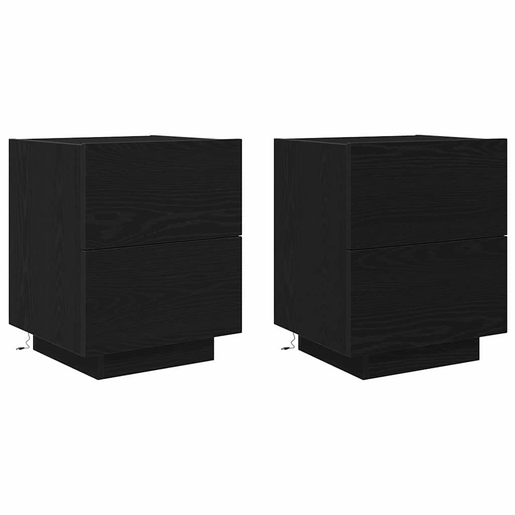 Nattduksbord 2 pcs Svart Ek 45 x 40 x 55 cm Konstruerat trä