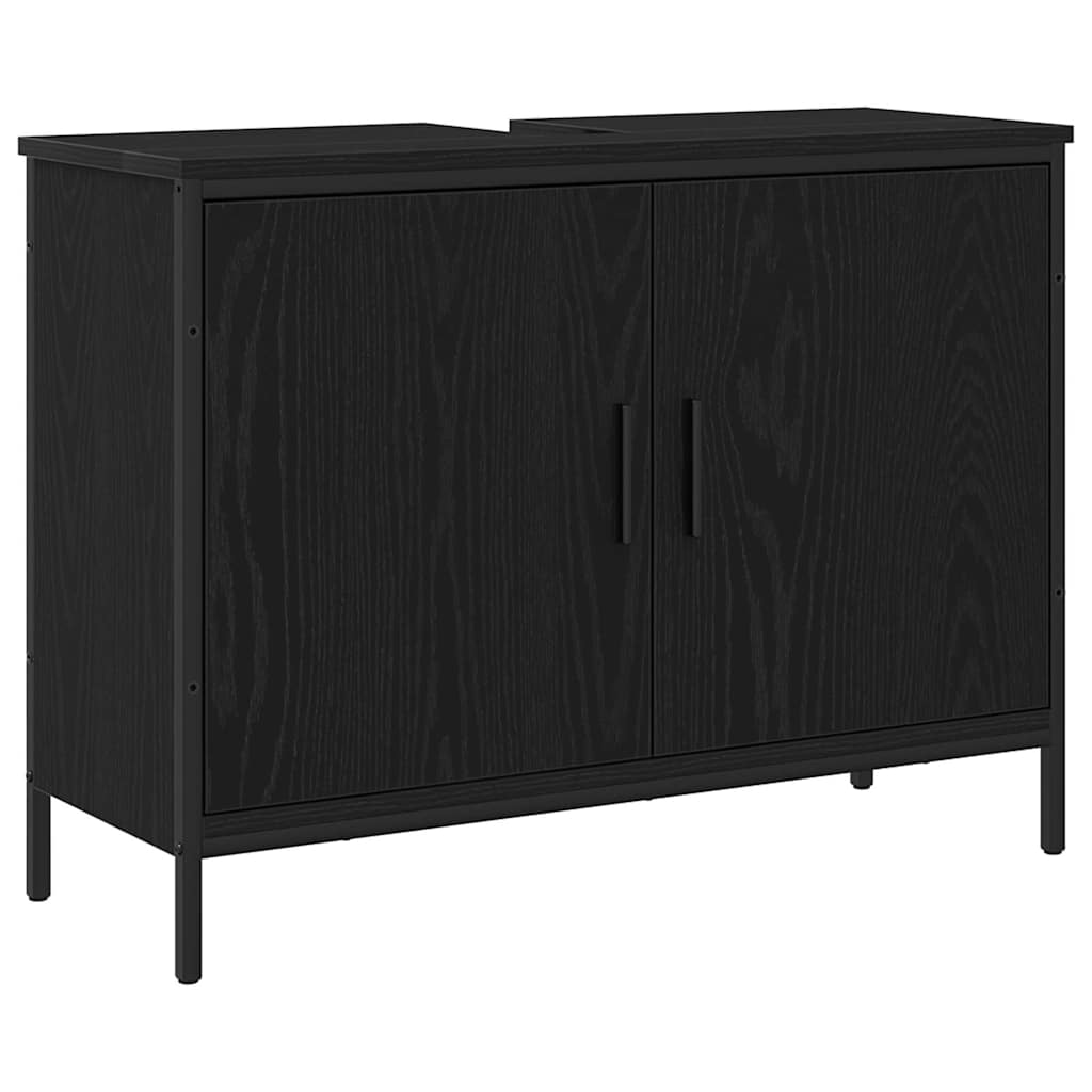 Badrumsskåp med handfat Svart Ek 80 x 30 x 60 cm