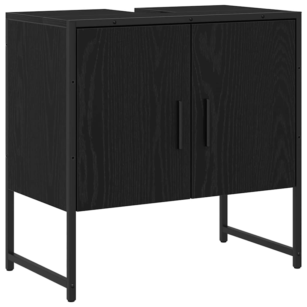 Badrumsskåp med handfat Svart Ek 60 x 30 x 60 cm