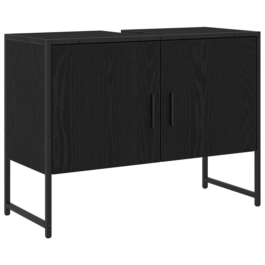 Badrumsskåp med handfat Svart Ek 80 x 30 x 60 cm