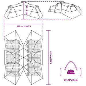 Familjetält med tak med lagring Grön 833 x 585 x 216 cm taffeta